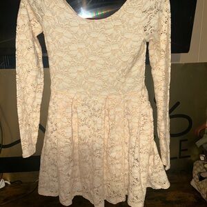 Free People Cream Fit and Flare Long Sleeve Dress for cocktails parties